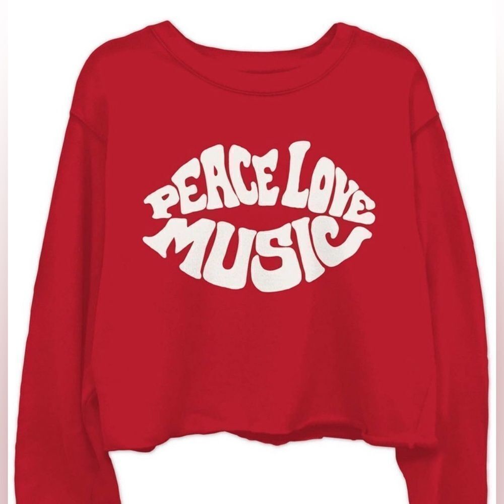Junk Food‎ “Peace Love Music” Cropped Sweatshirt Medium oversized